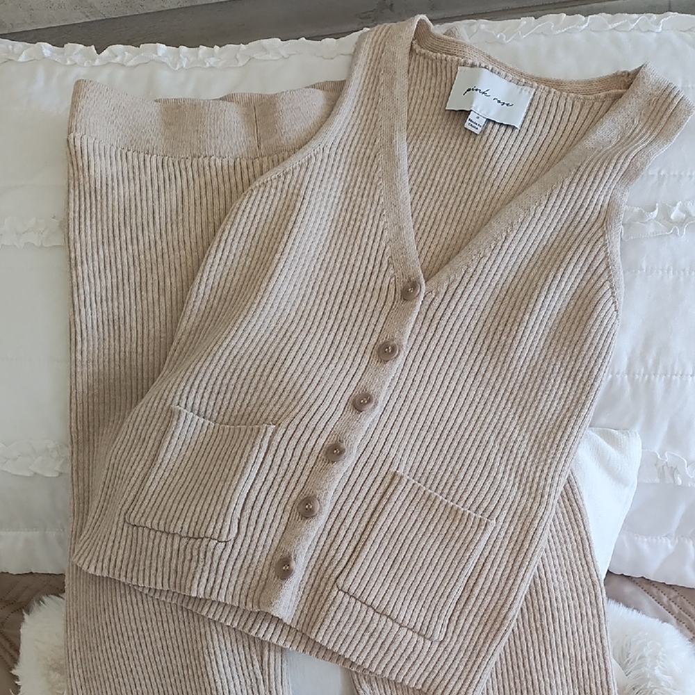 Pink Rose Tan V-Neck Sweater Vest